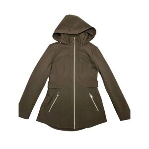 Guess‎ Womens Softshell Hooded Jacket Brown Full Zip Fleece Lined Small